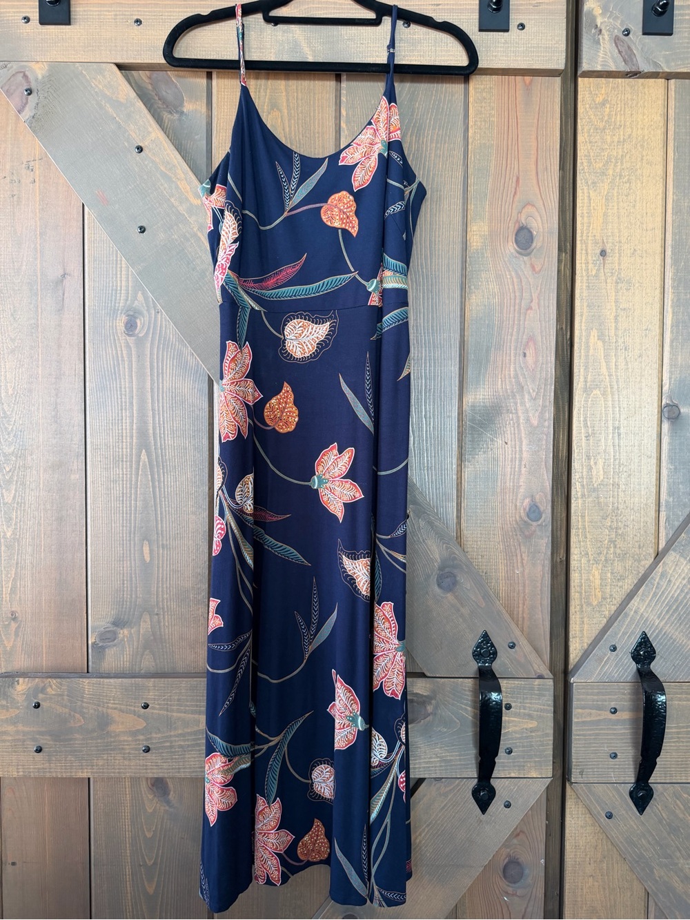 LOFT Navy Floral Slip Maxi Dress with Coral Accents